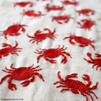 crab embroidery by yumiko higuchi